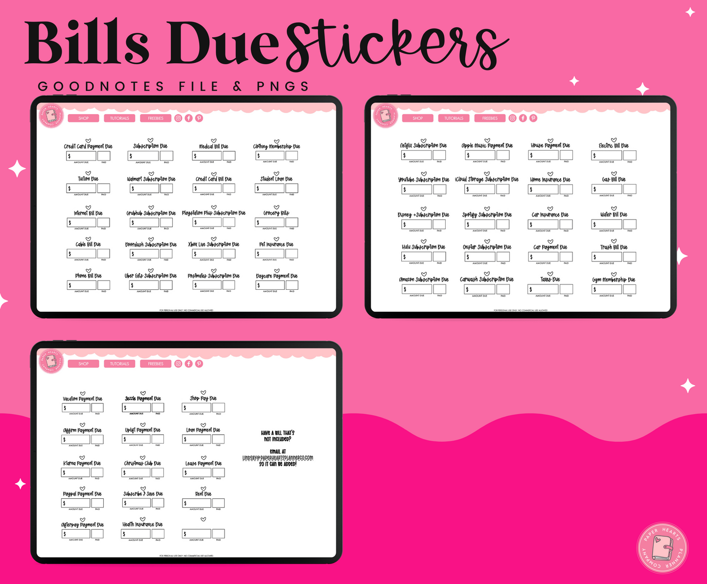 Bill Due Stickers