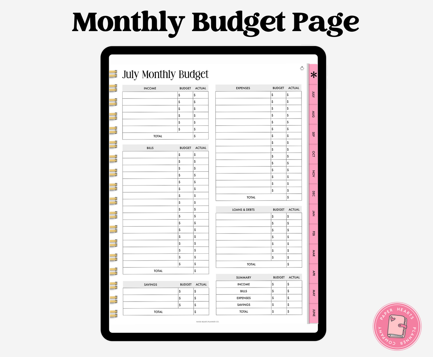 Pink Budget Planner Portrait
