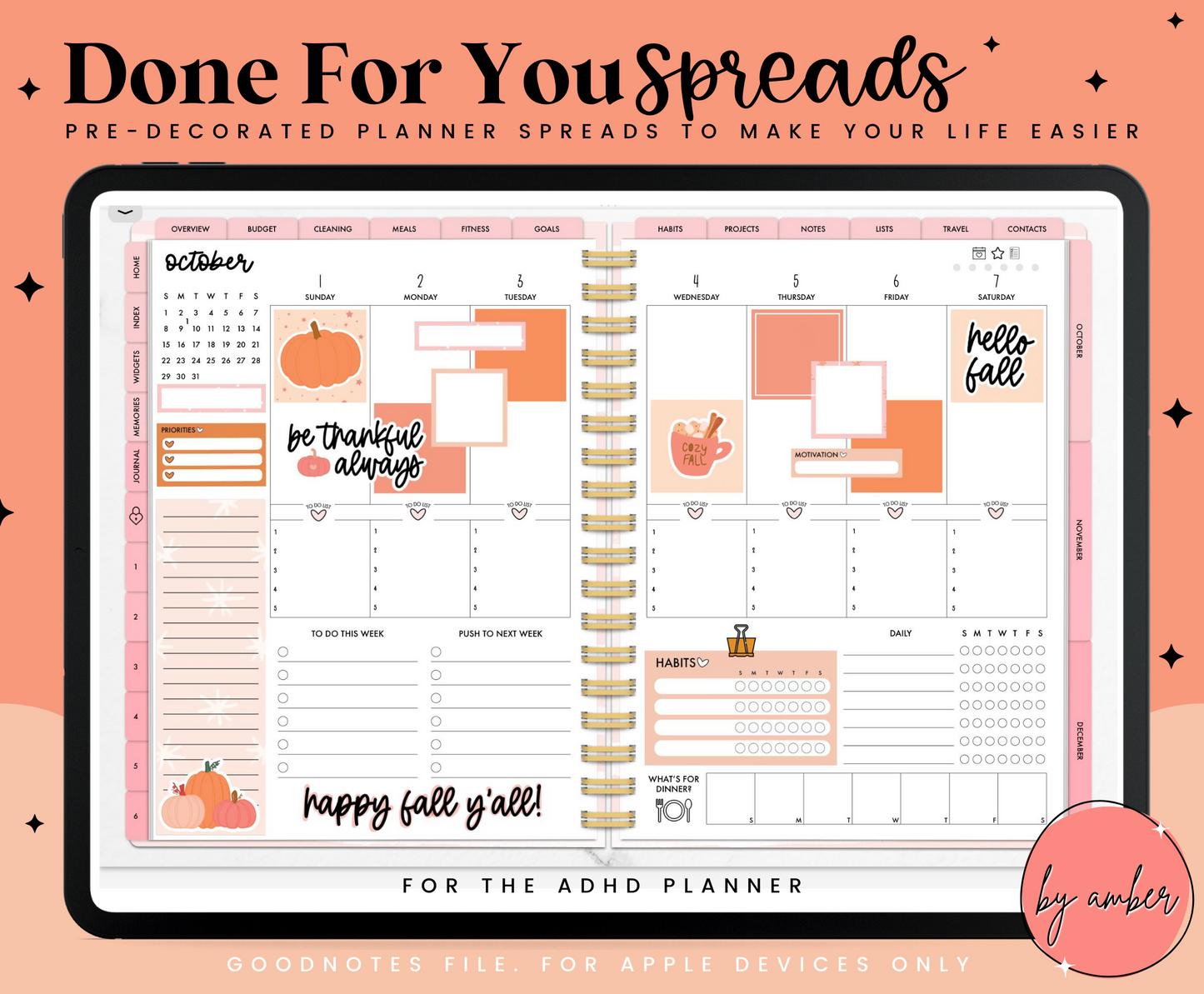 Cozy Fall ADHD Planner Week 1 Done For You Spread