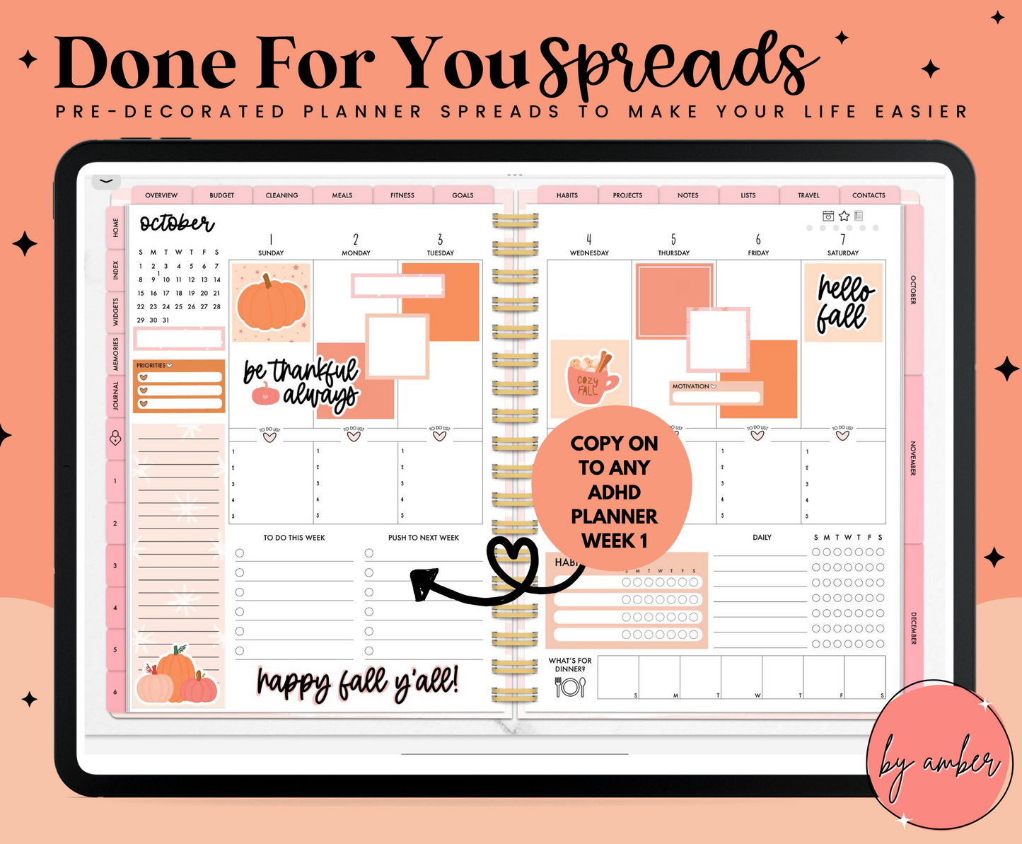 Cozy Fall ADHD Planner Week 1 Done For You Spread