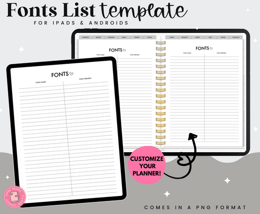 Fonts Tracker Bonus Template