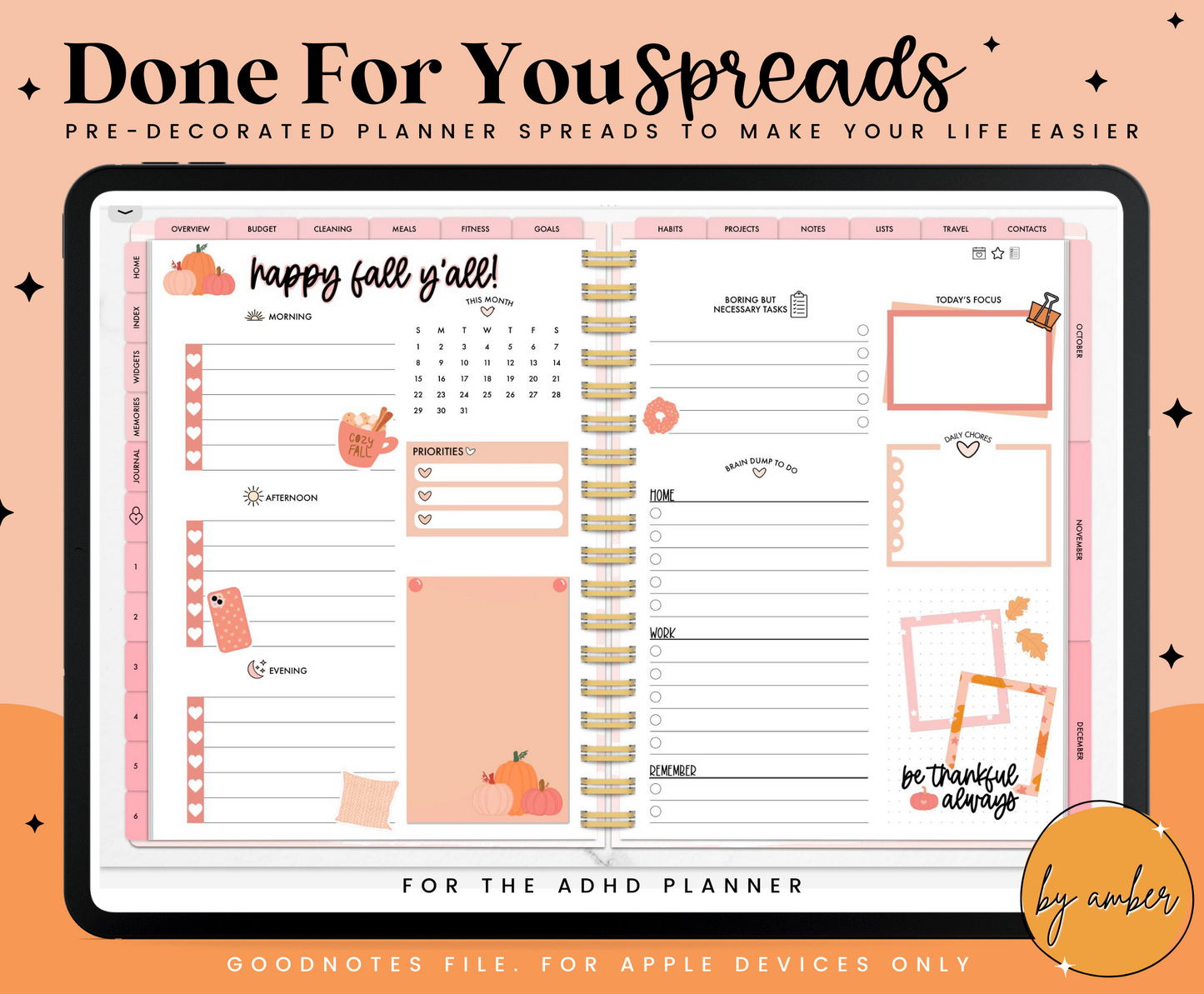 Happy Fall Yall Daily ADHD Planner Done For You Spread