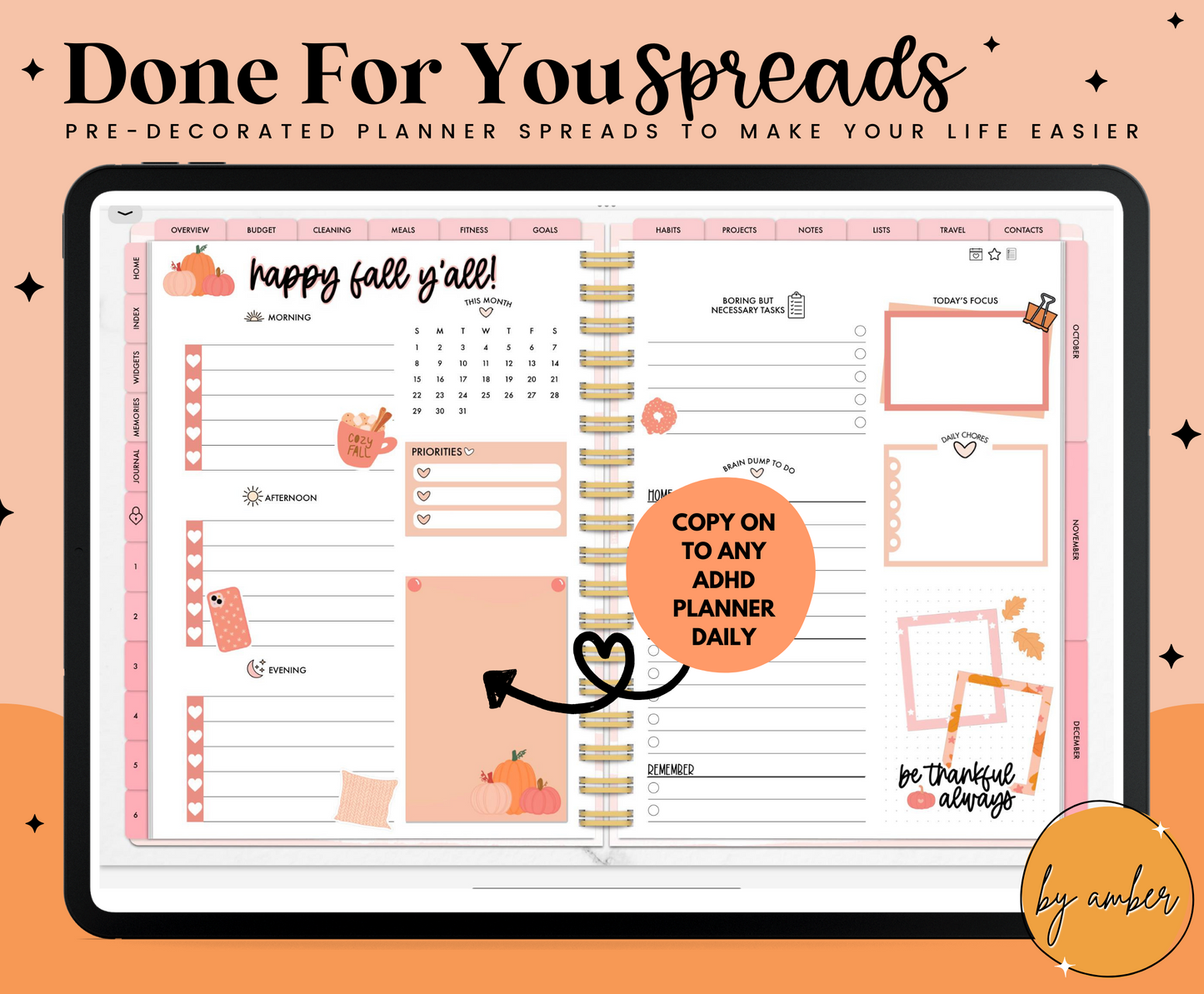 Happy Fall Yall Daily ADHD Planner Done For You Spread