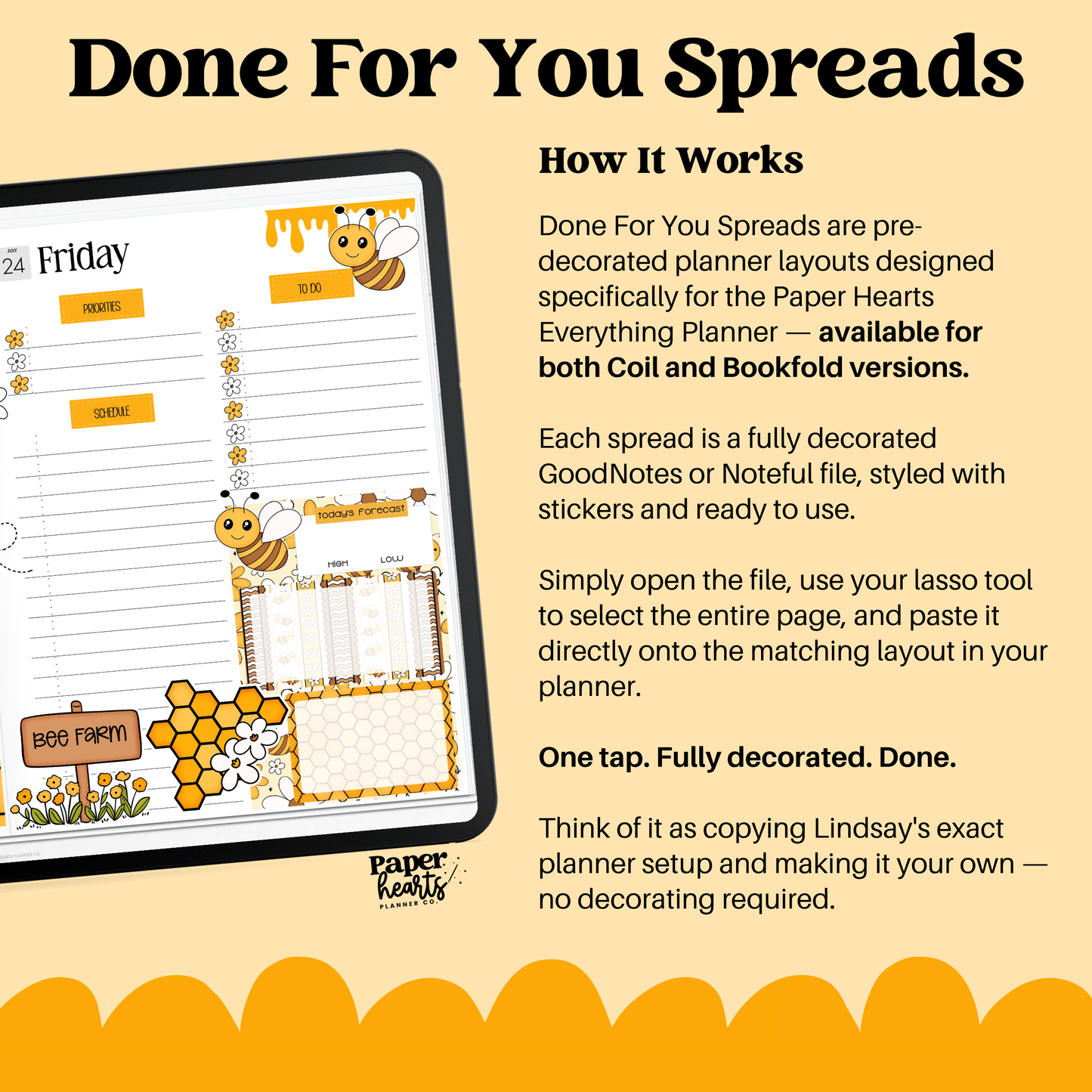 Honeybee 1 Page Daily Done For You Spread - GoodNotes Only