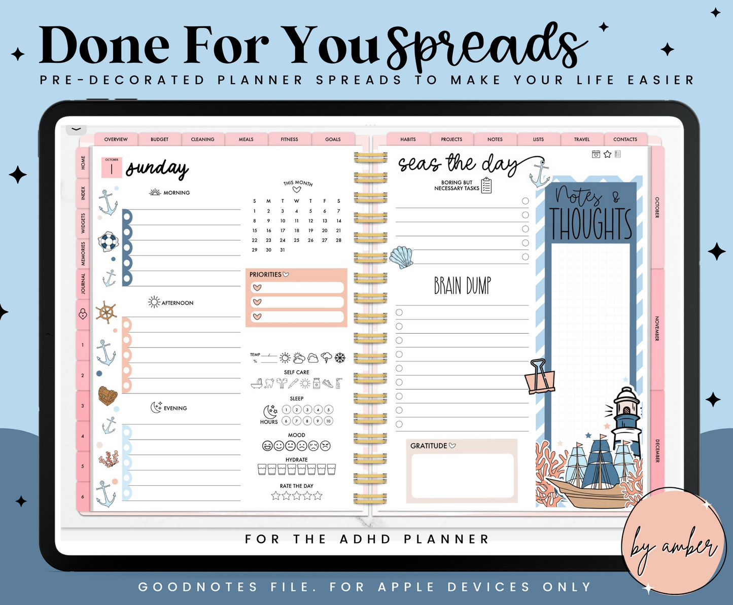 Nautical ADHD Planner Done For You Spread