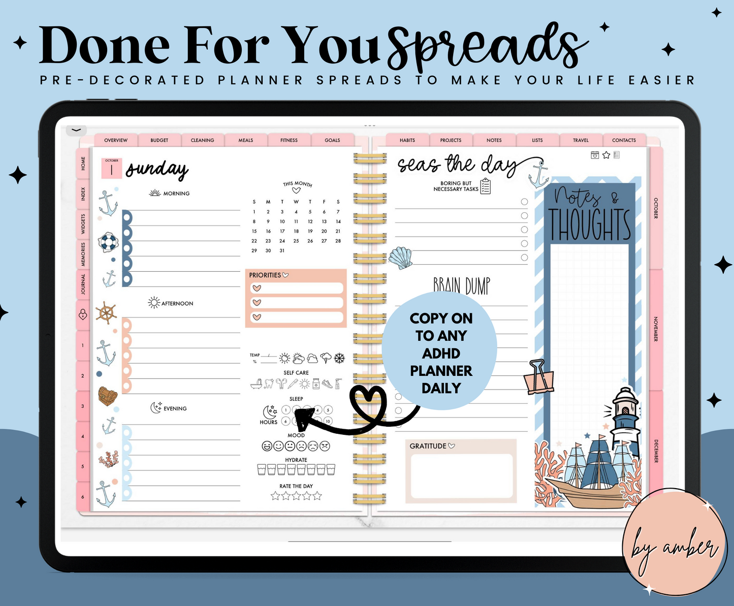 Nautical ADHD Planner Done For You Spread