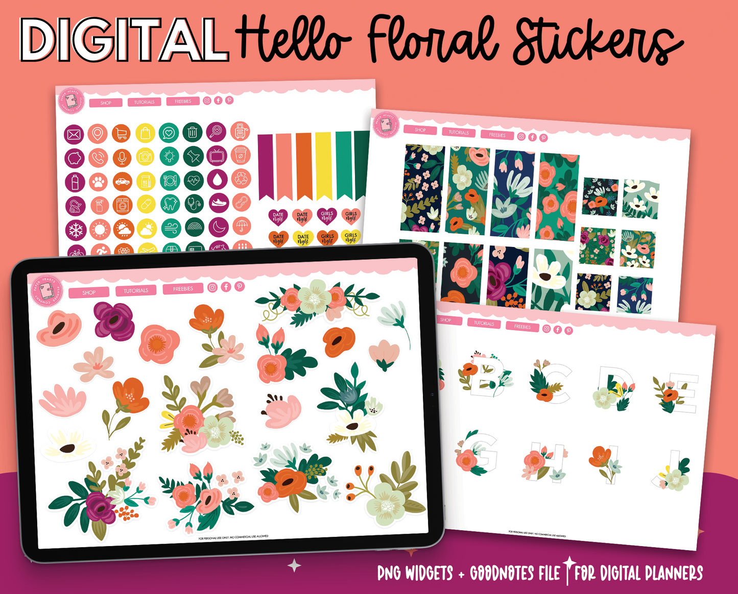 Hello Floral Digital Stickers