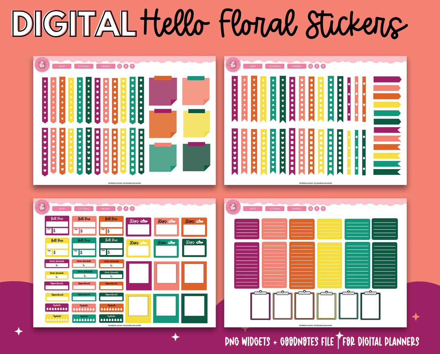 Hello Floral Digital Stickers