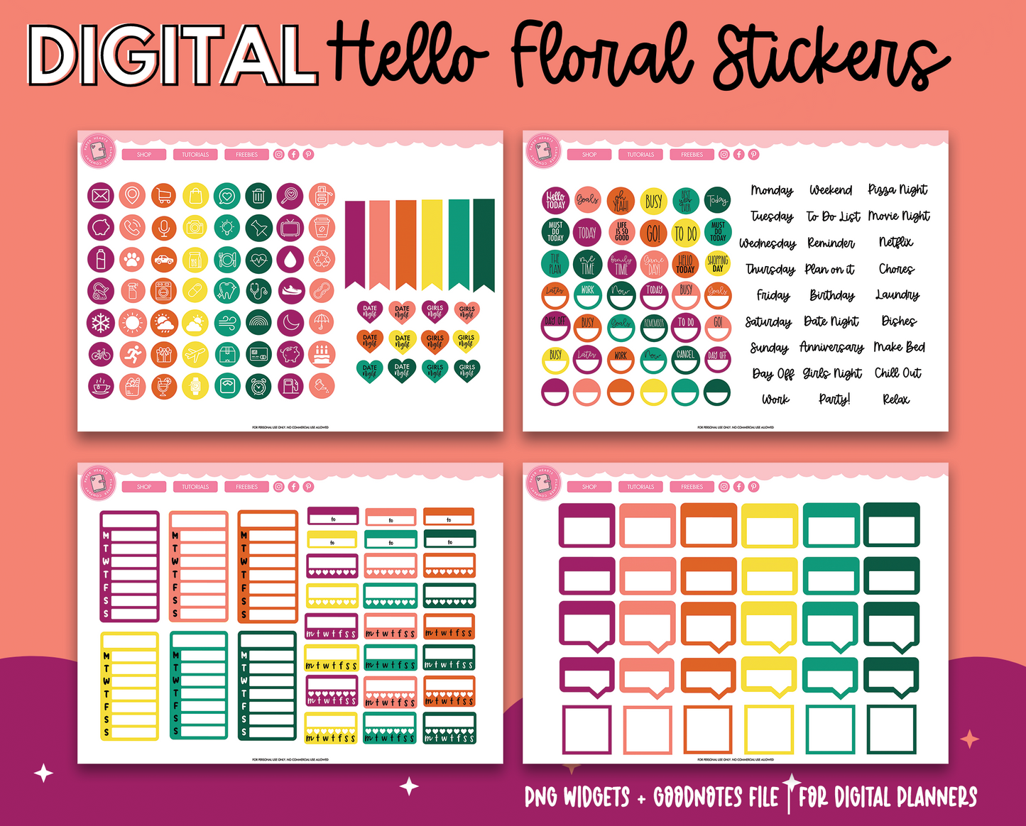 Hello Floral Digital Stickers