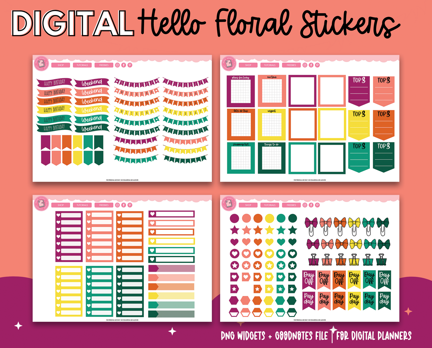 Hello Floral Digital Stickers