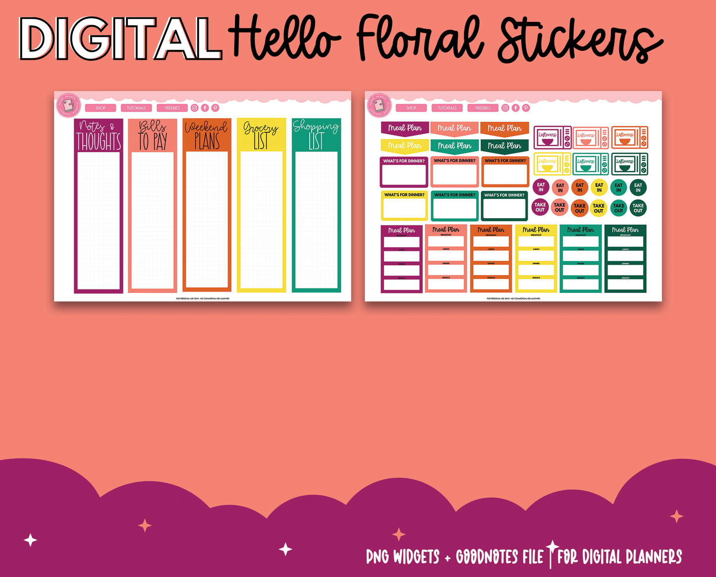 Hello Floral Digital Stickers