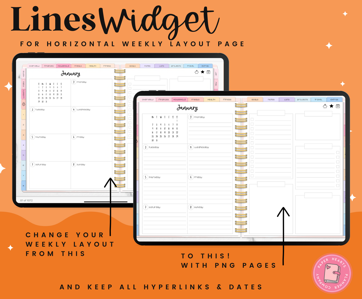 Transparent Lines Horizontal Week Widget Layout