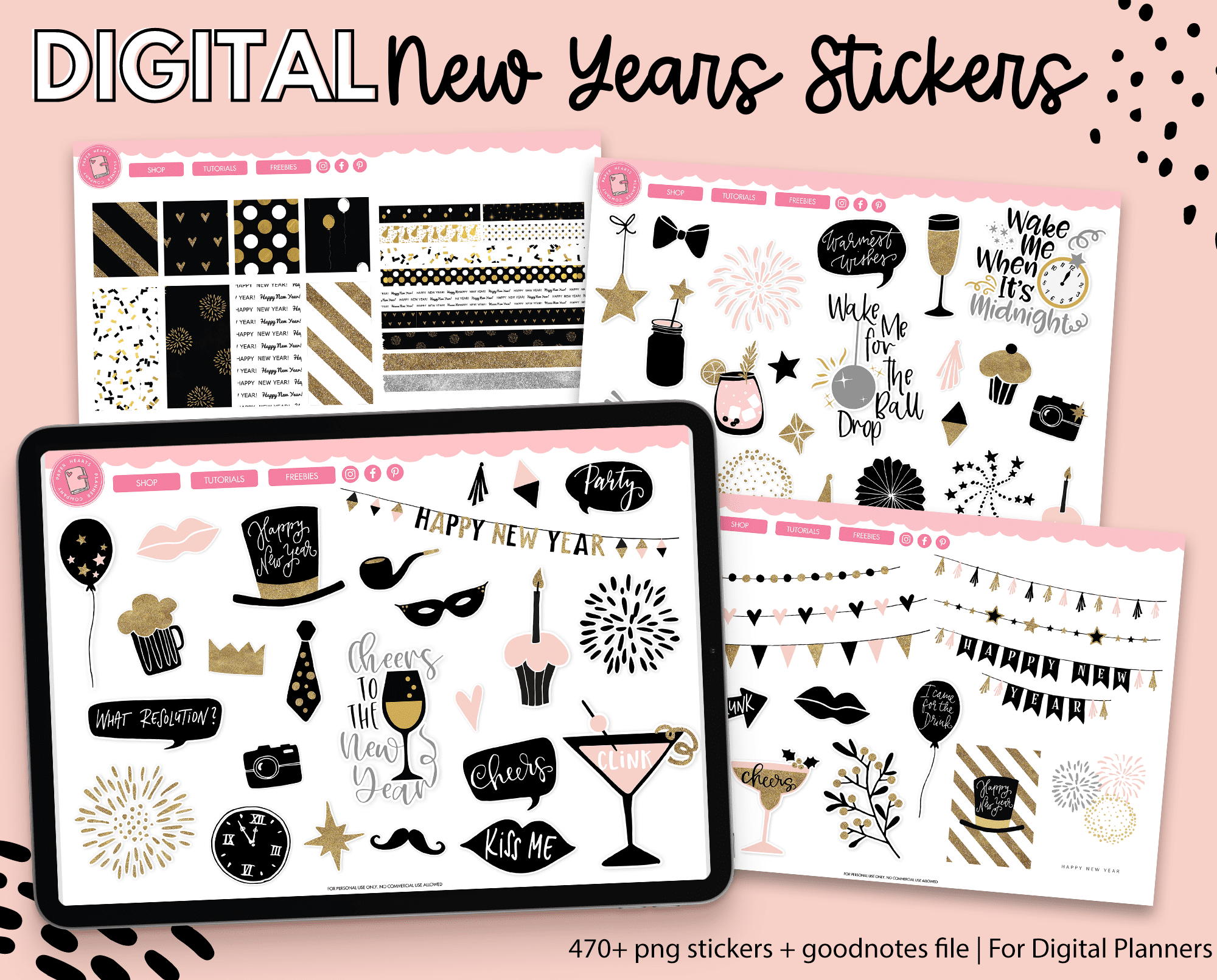 New Years Stickers, 2024 Stickers, Happy New Year Stickers, New Years Eve,  Holiday Stickers, Planner Stickers,new Year Celebration 