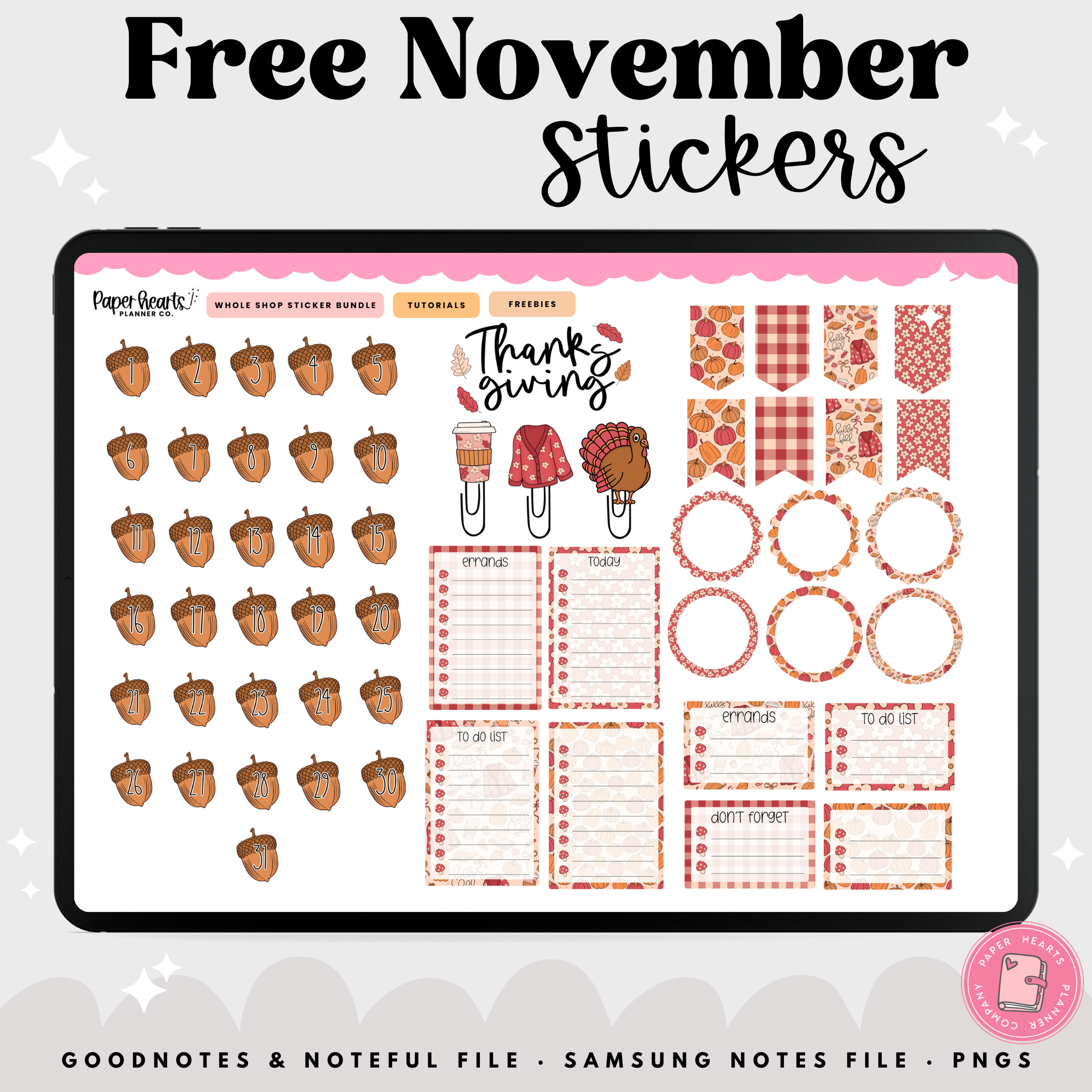 Free November Stickers – Paper Hearts Planner Co.
