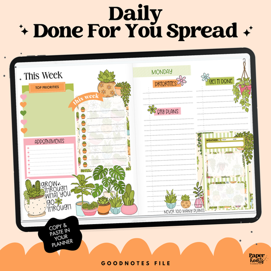 Plants 1 Page Daily Done For You Spread - Goodnotes Only