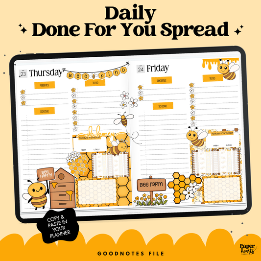 Honeybee 1 Page Daily Done For You Spread - GoodNotes Only
