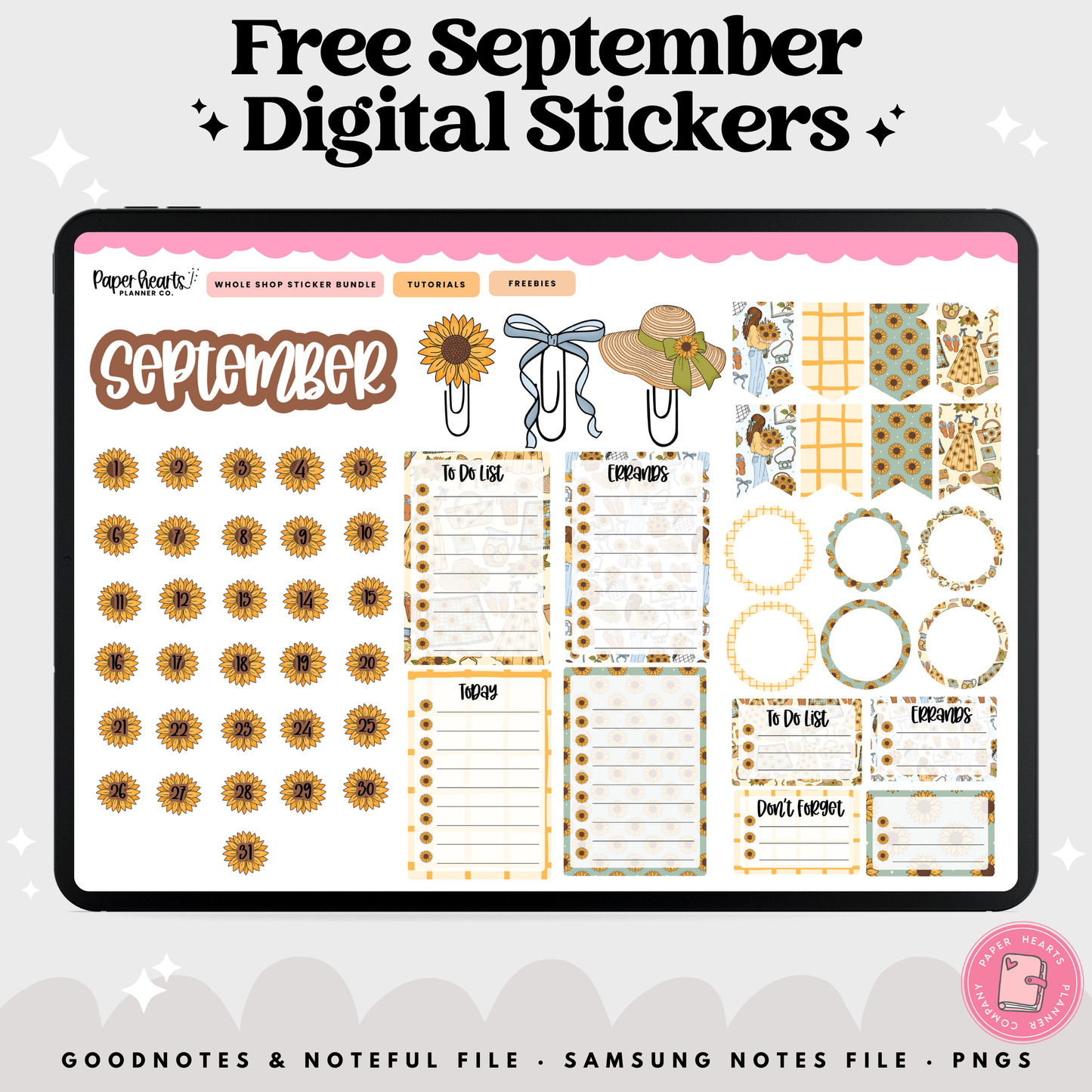 Free September Sunflower Stickers