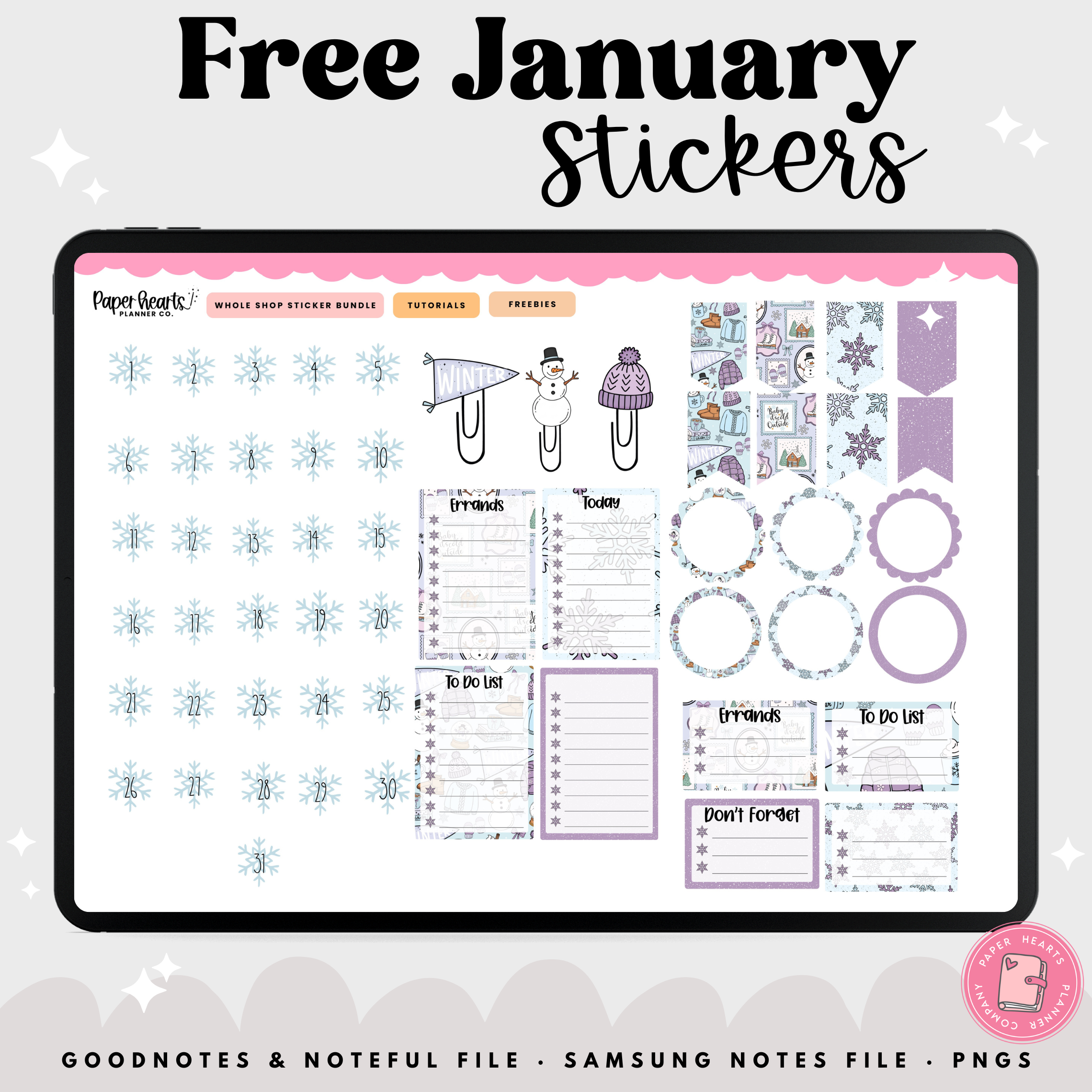 Sticker January Week Free January Stickers – Paper Hearts Planner Co.