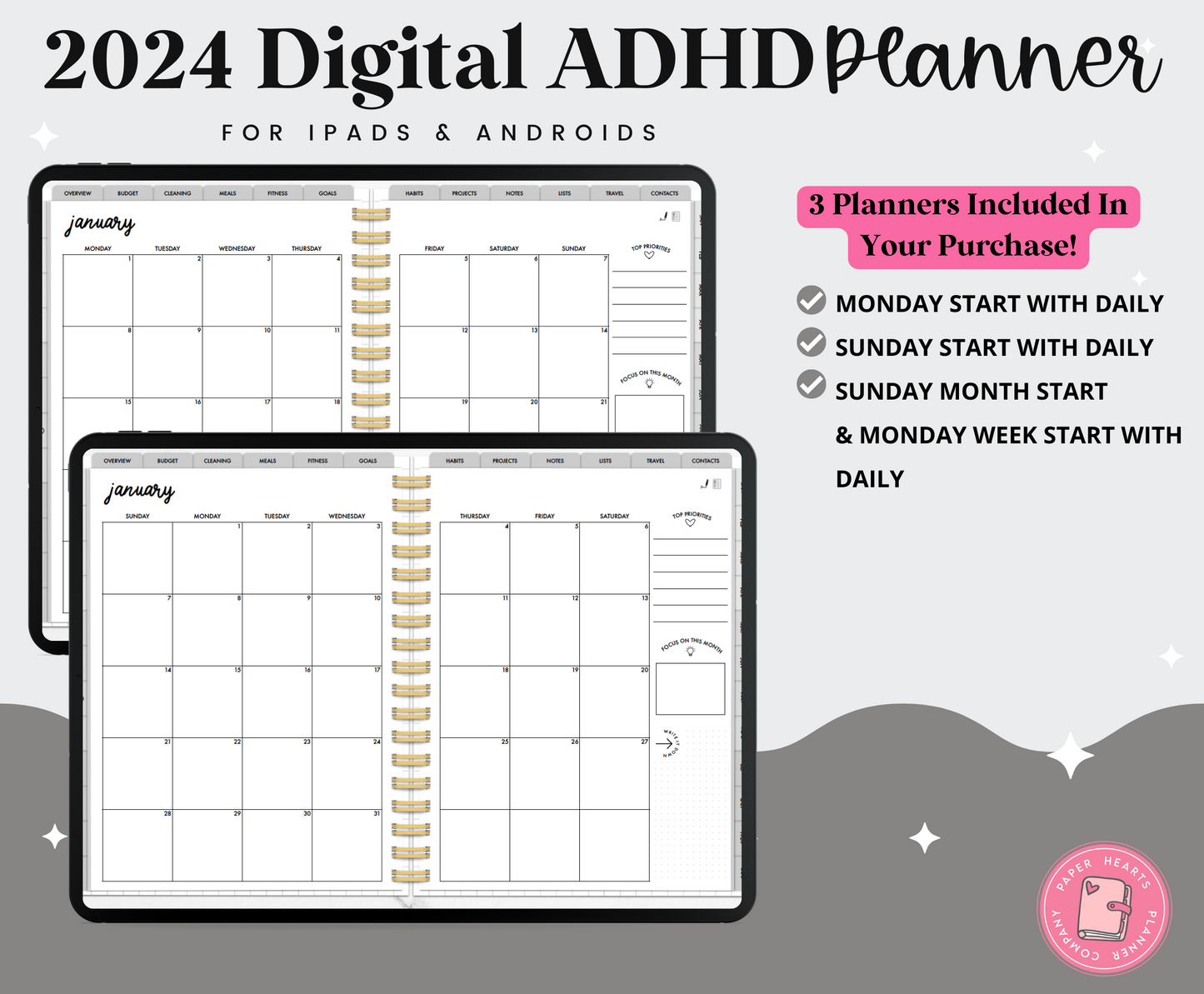 2024 Gray ADHD Digital Planner