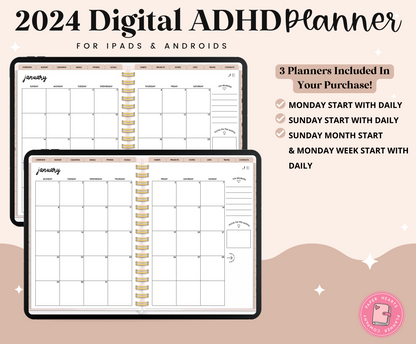 2024 Neutral ADHD Digital Planner