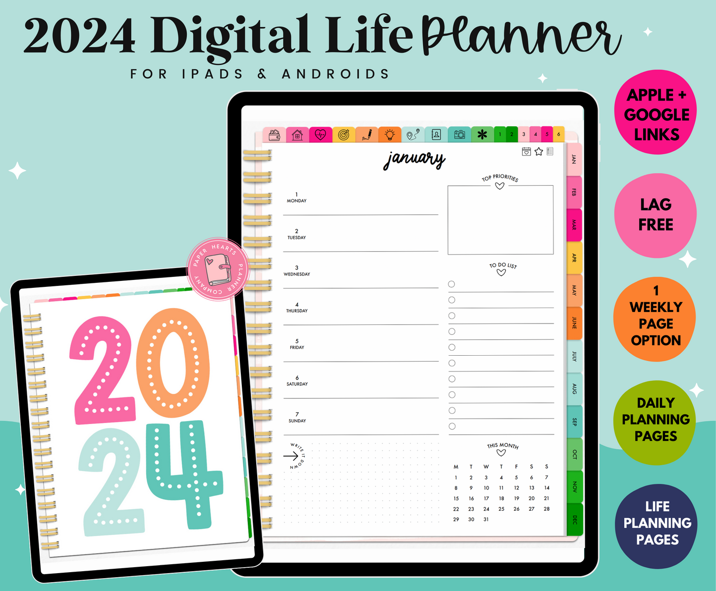 2024 Portrait Rainbow Life Digital Planner