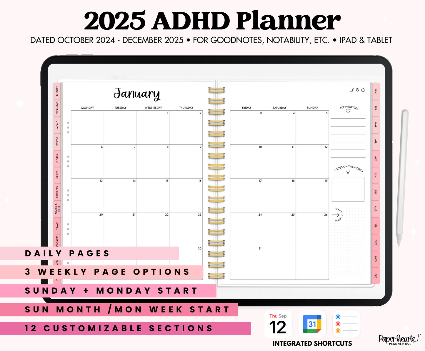 2025 Pink ADHD Planner