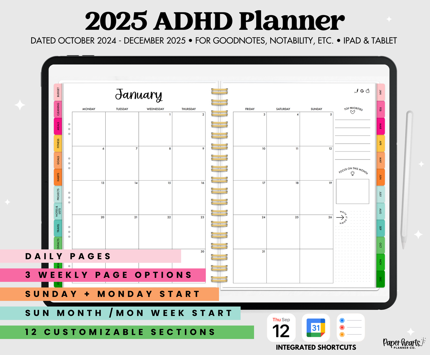 2025 Rainbow ADHD Planner