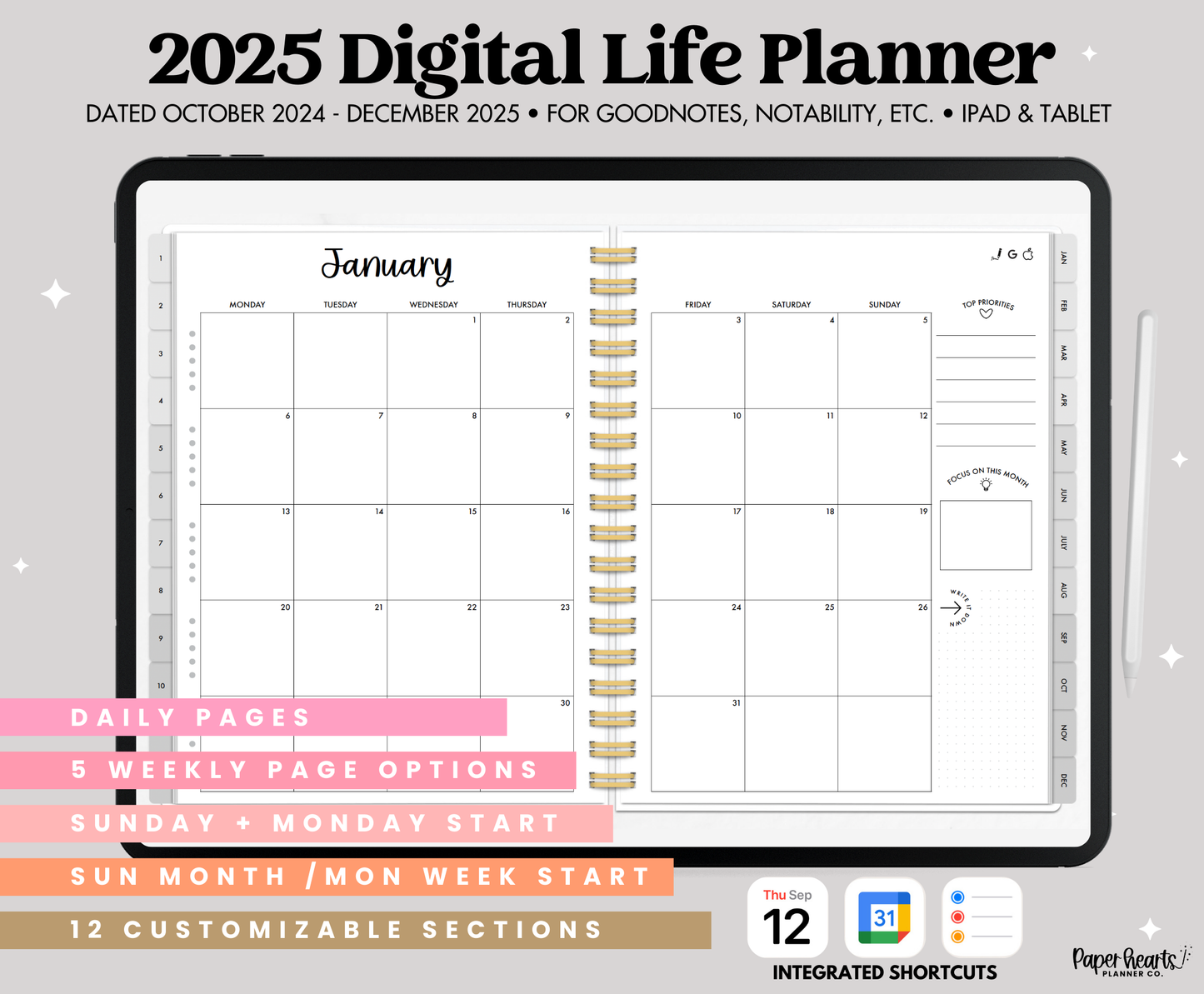 2025 Gray Life Planner With Weeks & Days