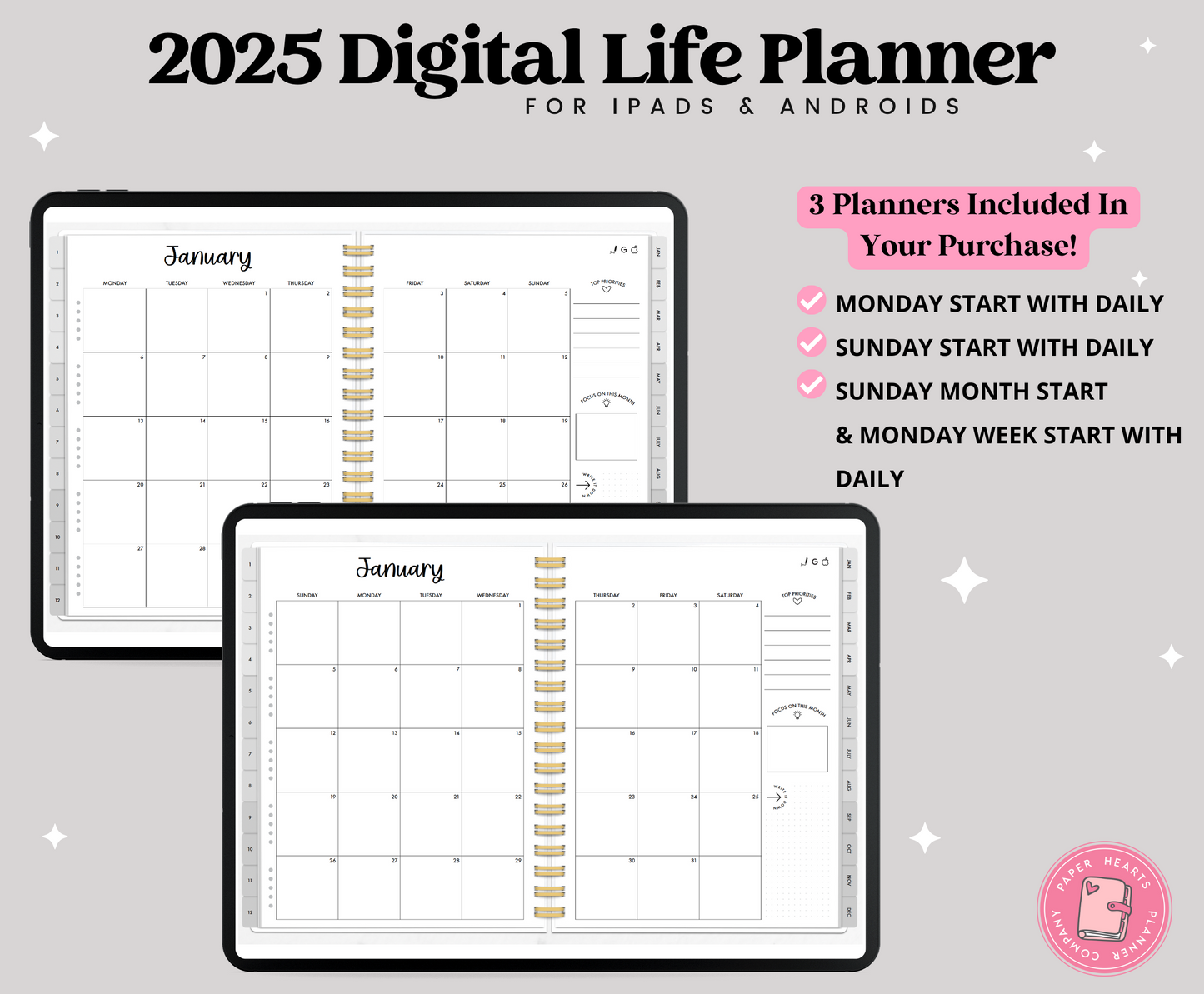 2025 Gray Life Planner With Weeks & Days