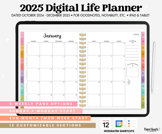 2025 Multicolor Life Planner With Weeks Only