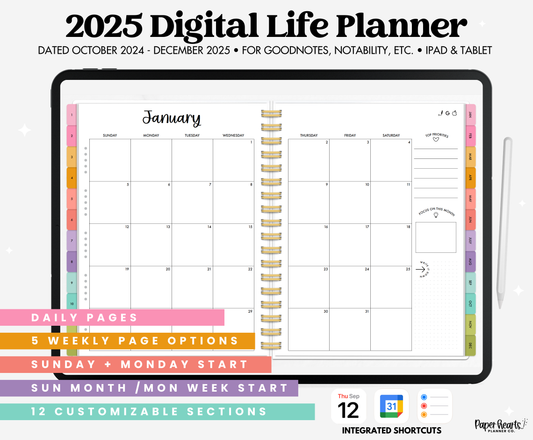 2025 Multicolor Life Planner With Weeks & Days