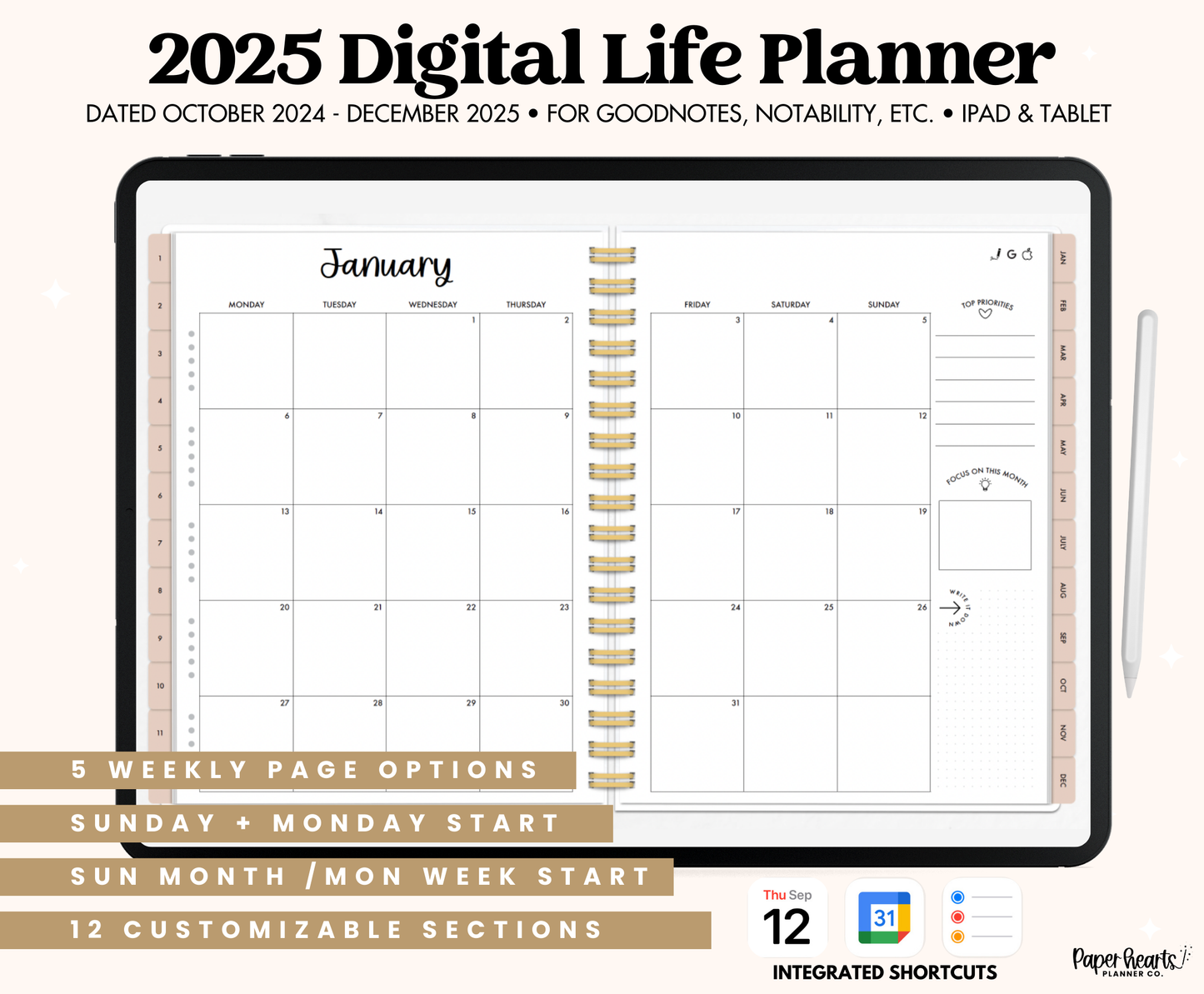 2025 Neutral Life Planner With Weeks Only