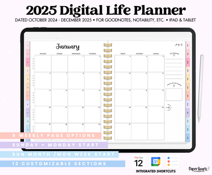 2025 Pastel Life Planner With Weeks Only