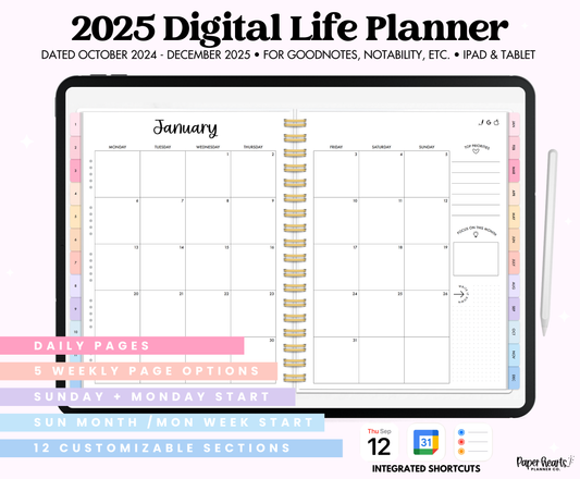 2025 Pastel Life Planner With Weeks & Days