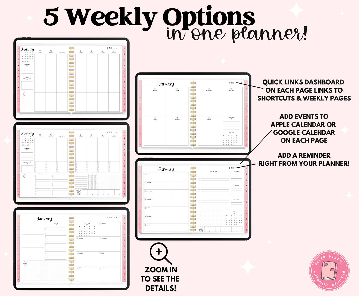 2025 Pink Life Planner With Weeks Only