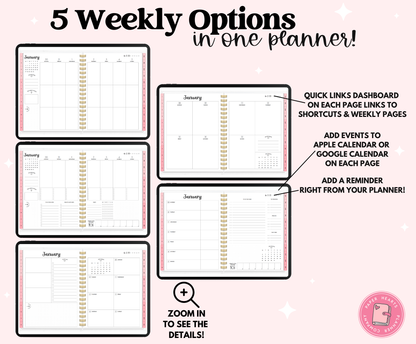 2025 Pink Life Planner With Weeks Only