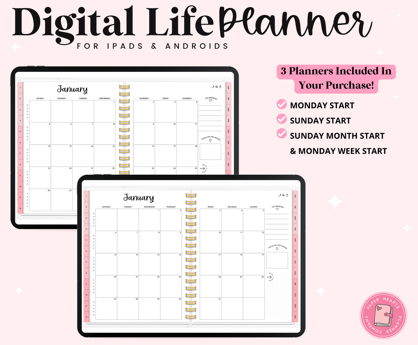 2025 Pink Life Planner With Weeks Only