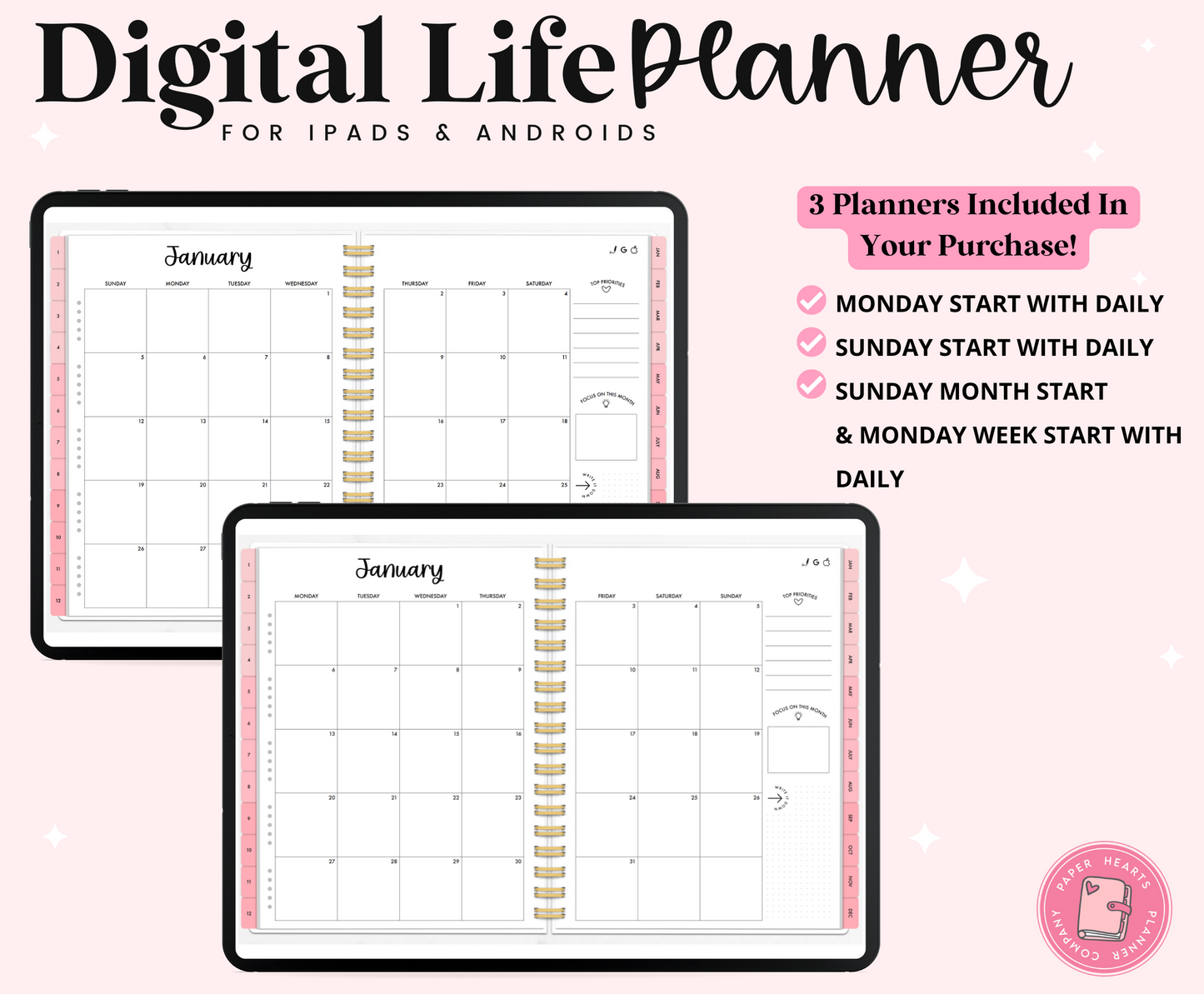 2025 Pink Life Planner With Weeks & Days