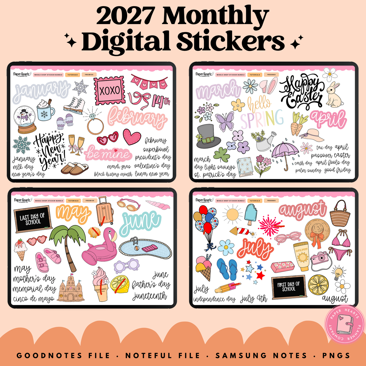 2027 Monthly Stickers