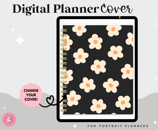 Black & Orange Flowers Portrait Planner Cover