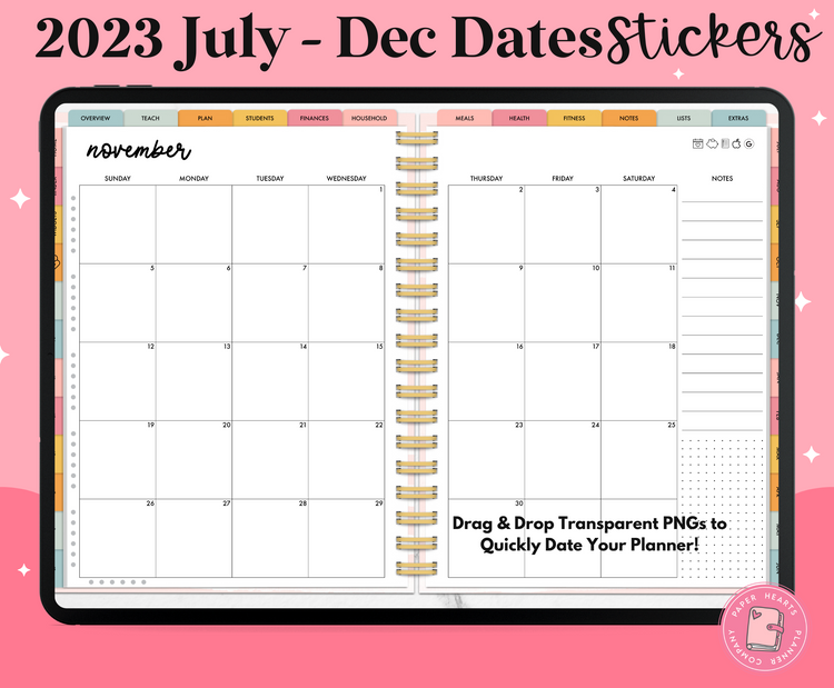 July - Dec 2023 Precropped Dates For Undated Planners