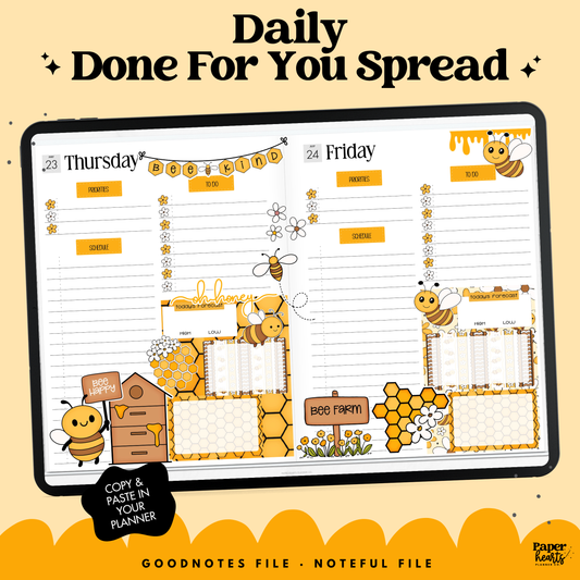 Honeybee 1 Page Daily Done For You Spread - GoodNotes Only