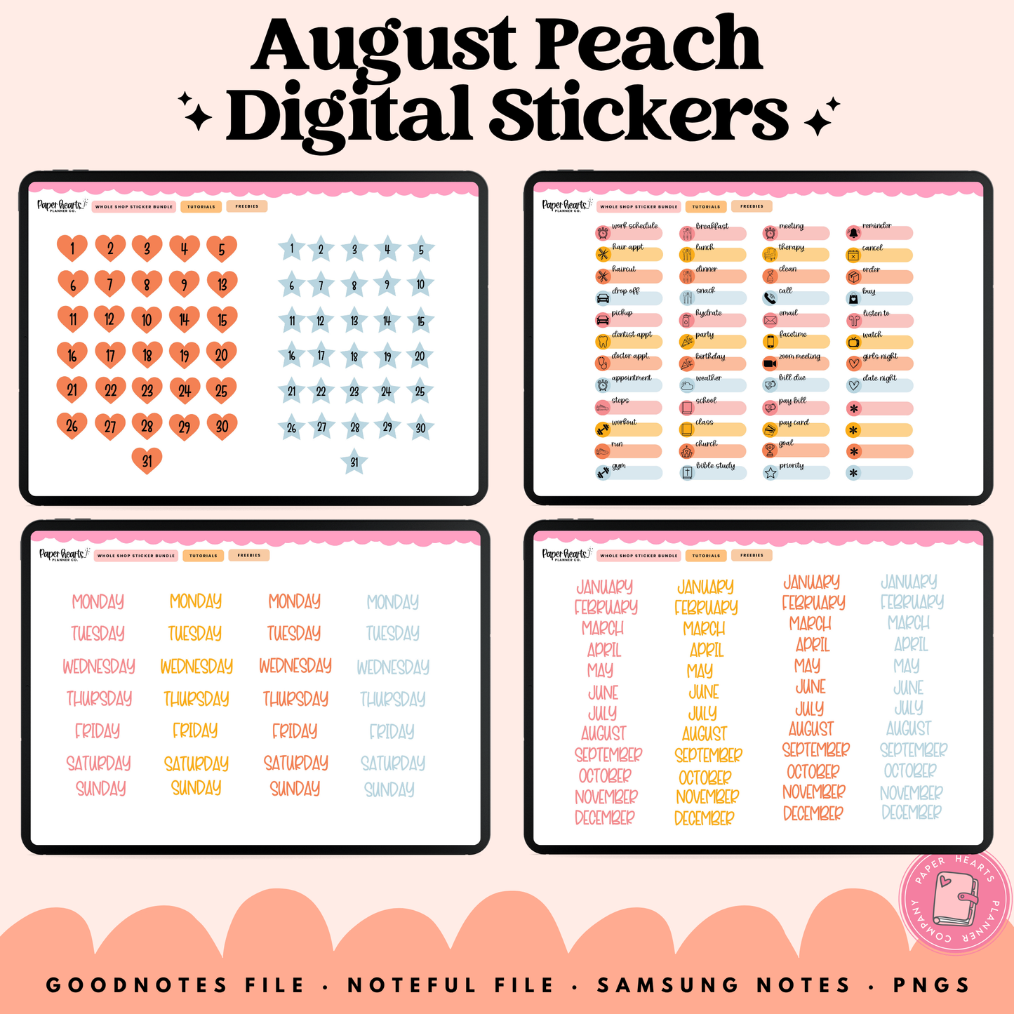 August Peach Stickers - Full Set