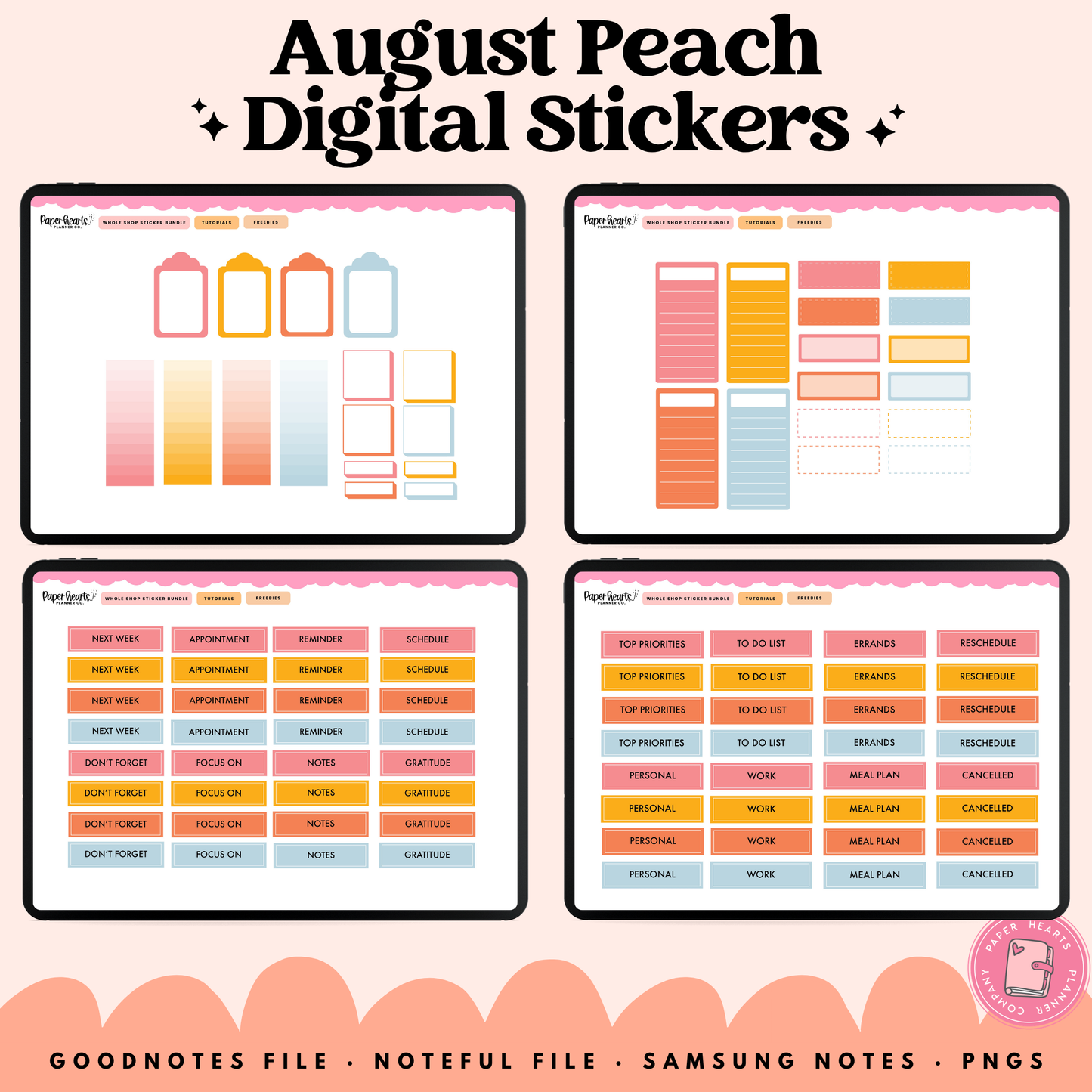 August Peach Stickers - Full Set