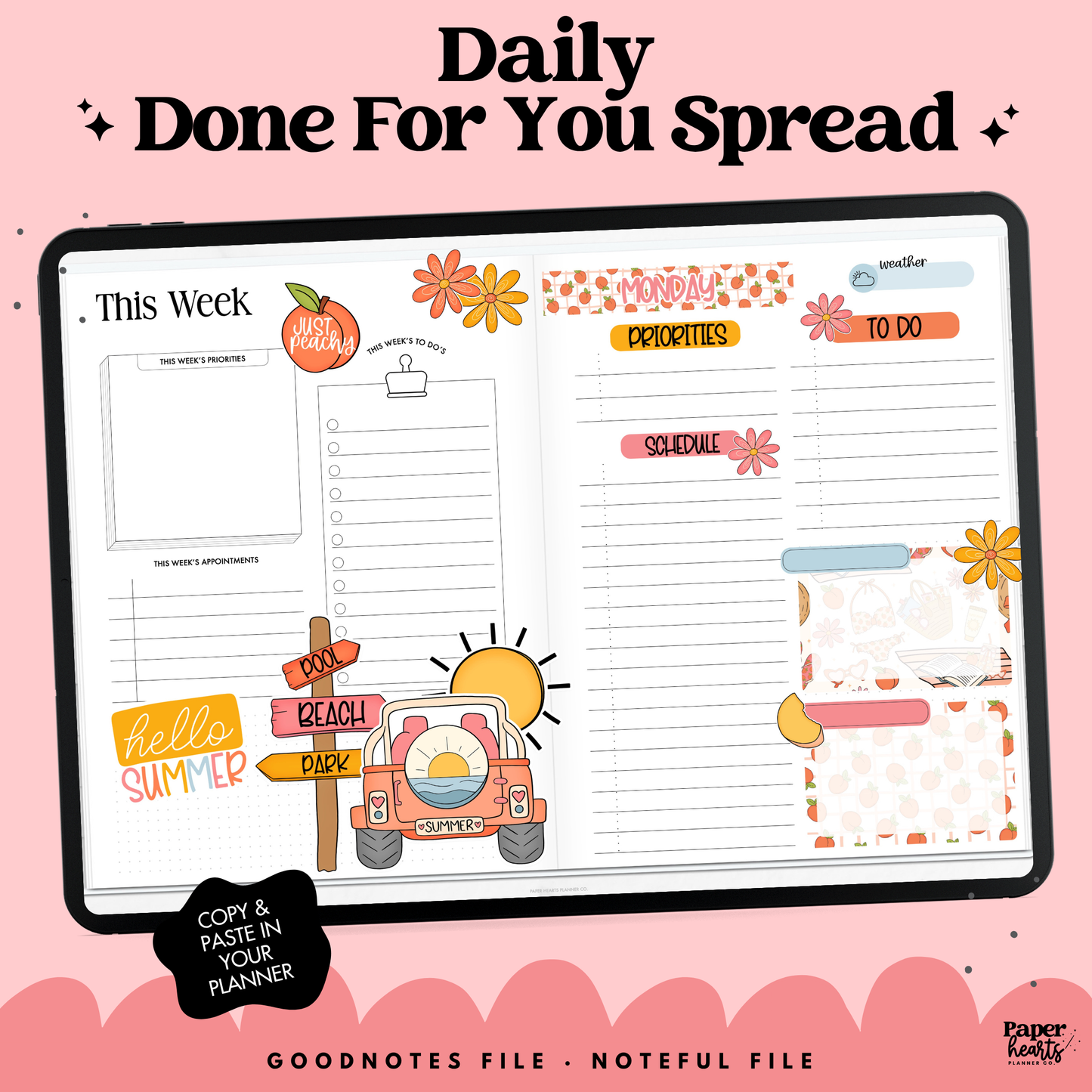 August Peaches 1 Page Daily Done For You Spread