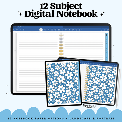 Blue Summer Flowers Digital Notebook