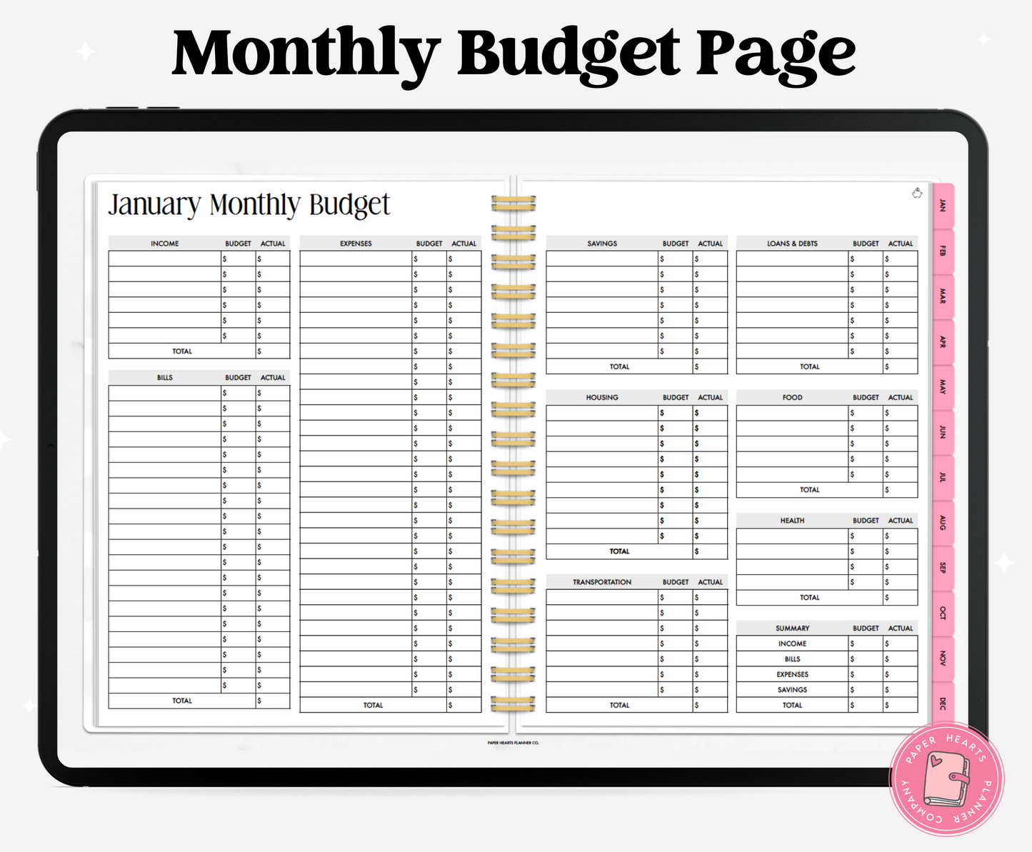 Pink Budget Planner Landscape
