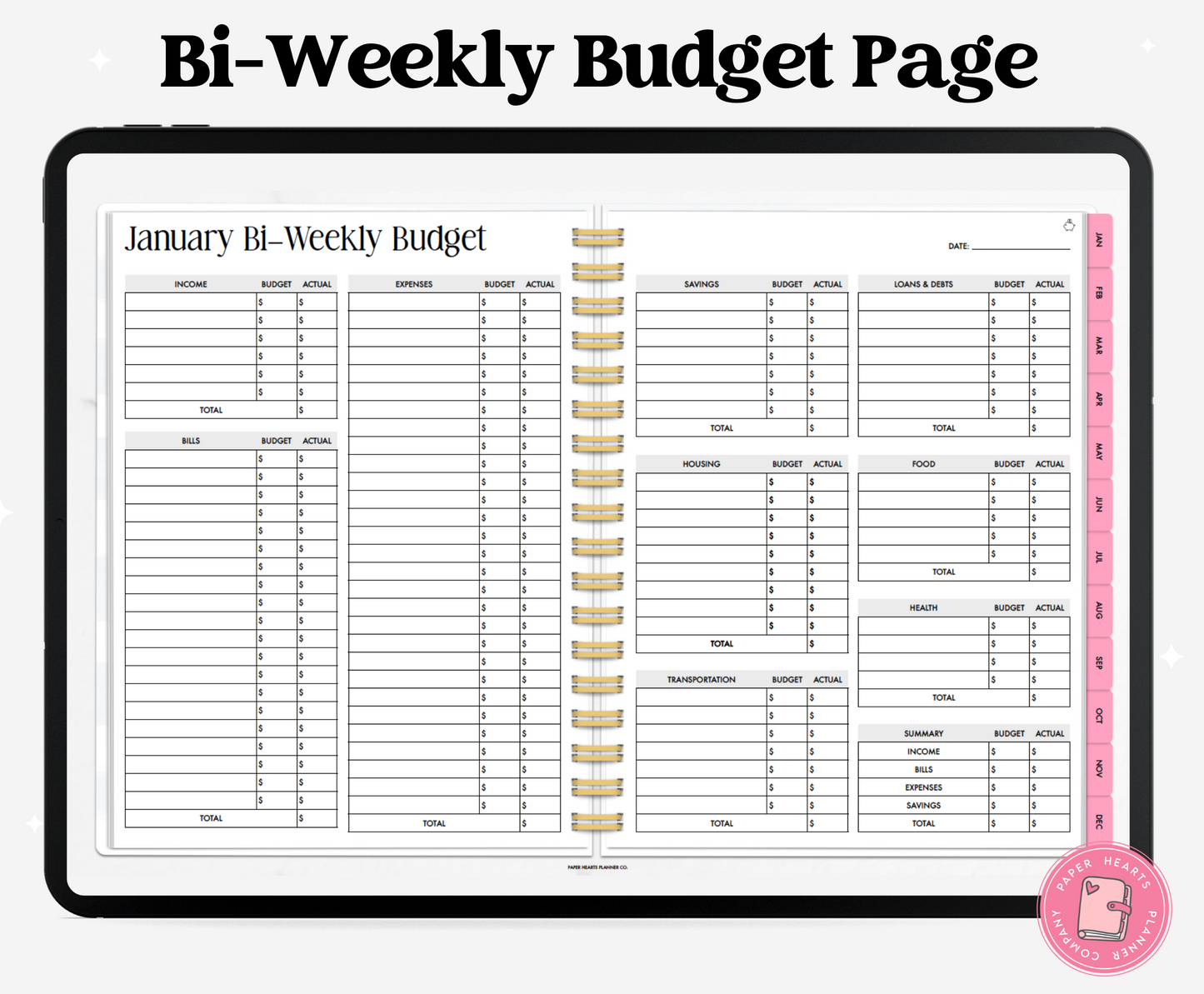 Pink Budget Planner Landscape