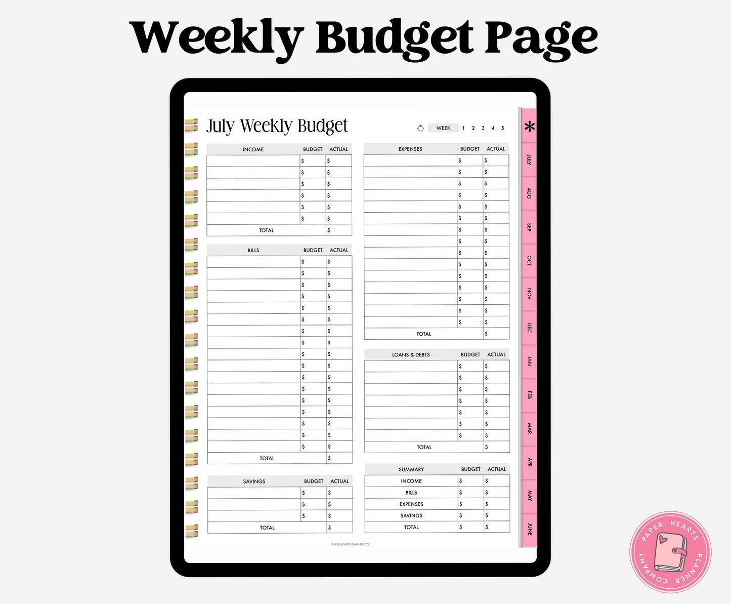 Pink Budget Planner Portrait