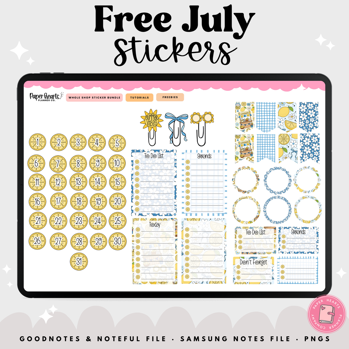 Free July Summer Lemons Stickers